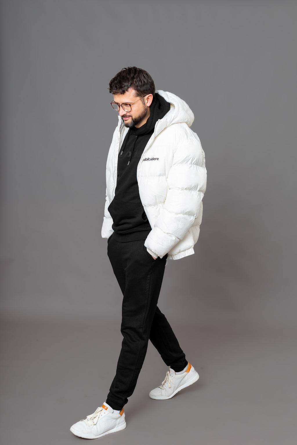 Oversized Puffer Jacke aus recyceltem Polyester in Off White für Herren